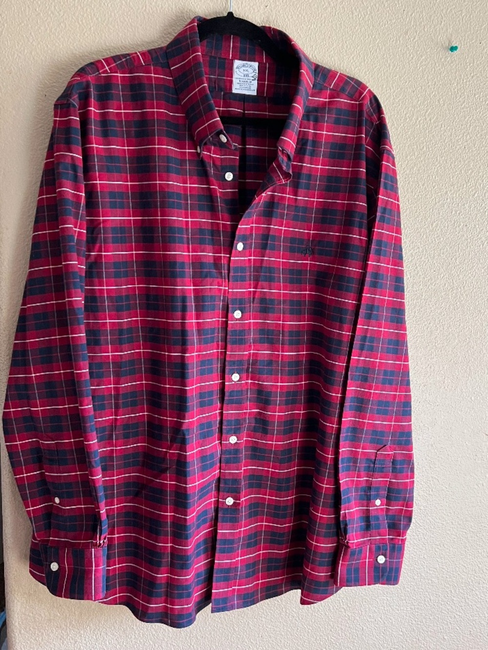 Brooks Brothers Red and Black Plaid Button-Down Original Polo Shirt non iron XXL